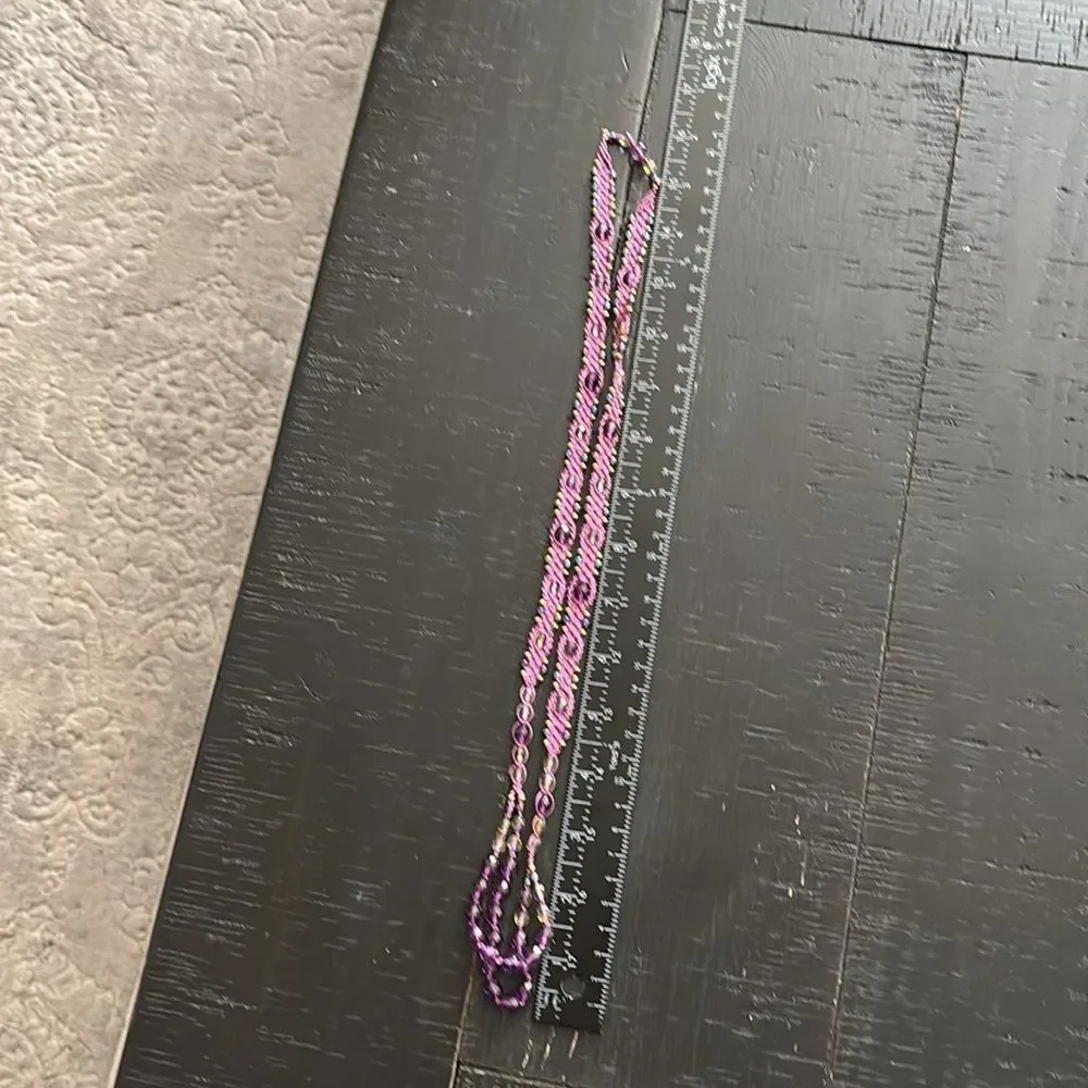 Purple Aurora Borealis Bead Beaded Crochet Handmade Necklace Boho Hippie Unique​